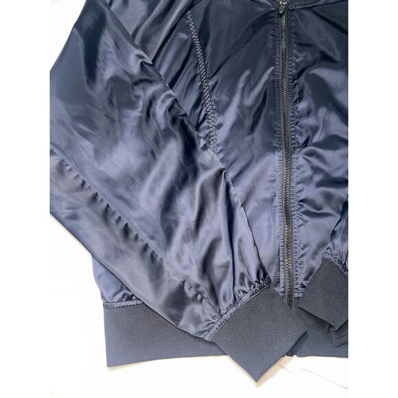 Fabletics x Demi Lovato Bomber Jacket Size Large Black Satin Tori Woven Active - Picture 5 of 16